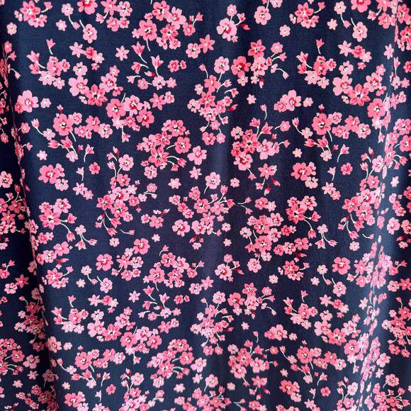 J. Jill Wearever Collection Floral Shift Dress Navy Blue Pink Short Sleeve Sz MT - Picture 2 of 6